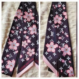 100% SILK CHERRY BLOSSOM SKINNY BAG TWILLY, SCARF, HAIRTIE-SET OF 2